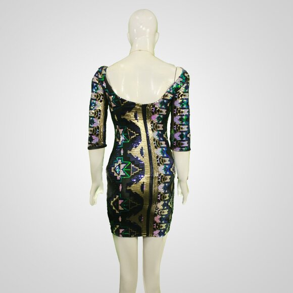 Vintage River Island Sequin Party Dress, 1990s, Black & Gold - Picture 2 of 4